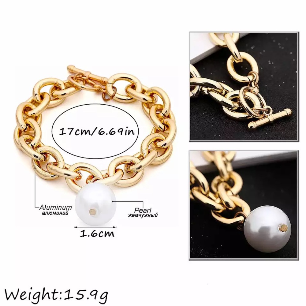Trendy Pearl Pendant Bracelet Gold - Picture 4 of 9
